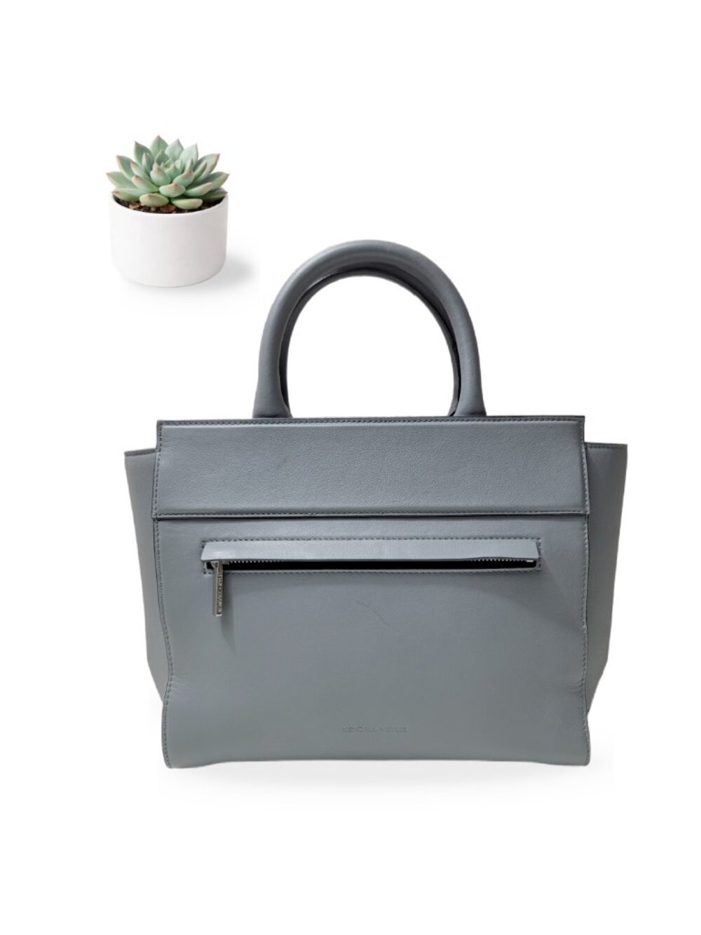 Kendall + Kylie Grey Leather Tote Bag Structured Satchel Silver Hardware Purse
